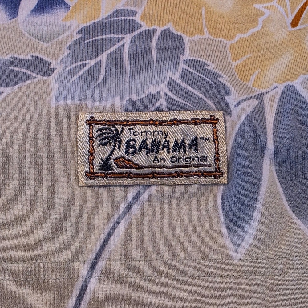 Tommy Bahama Floral Polo Shirt Mens Medium Tan Blue‎ Tropical Hibiscus Cotton - Picture 8 of 11